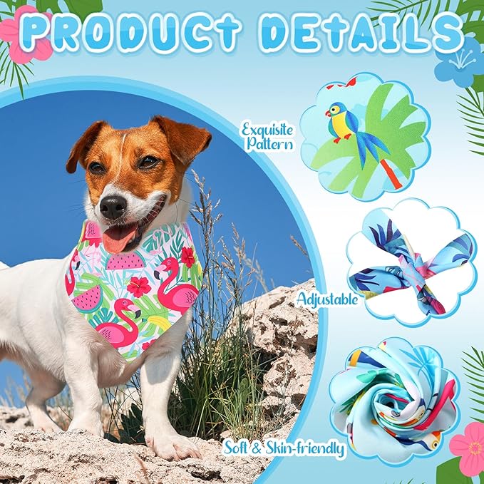100 Pcs Dog Bandanas Bulk Hawaiian Dog Bandanas Summer 3 Sizes Washable Adjustable Scarf for Beach Small Medium Large Pet Supplies(Flamingo)