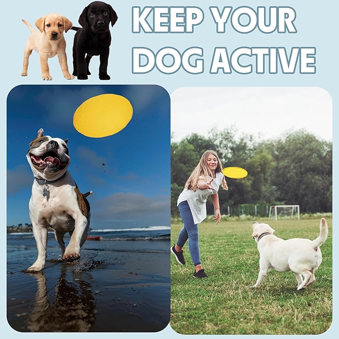 Indestructible Flying Disc, Interactive Flyer Toy for Small Medium Large Dogs, Soft Lightweight Catch and Fetch Toy, Floats in Water & Safe on Teeth, 9.05 Inch (Yellow, 1Pcs)