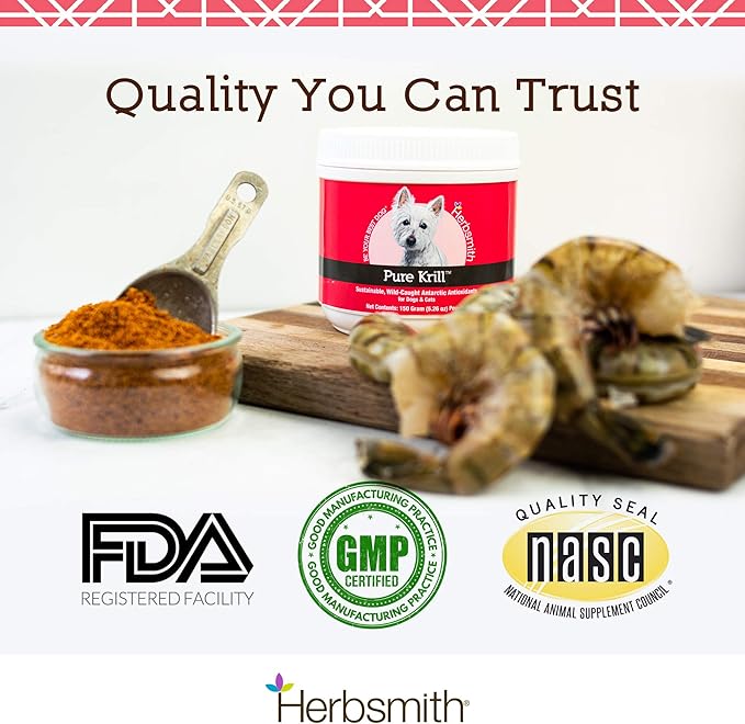 Herbsmith Pure Krill - Wild-Caught Antarctic Krill - Just 1 Ingredient - Astaxanthin for Dogs - Ready-to-Use Omega 3s – Alternative to Krill Oil for Dogs - 75g