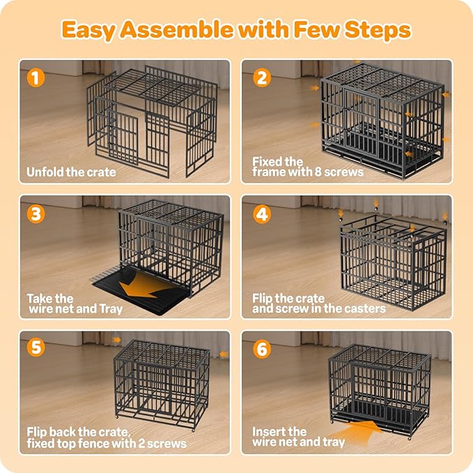 Heavy Duty Indestructible Dog Crate 38 Inch with Removable Tray, Sizes & Colors Optional, Escape Proof Double Door High Anxiety Cage Indoor, Kennel with Wheels for Large Dogs, XL XXL XXL