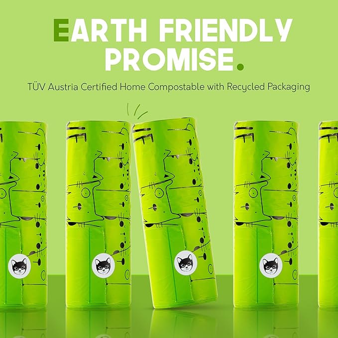 Certified Home Compostable Cat Litter Bags For Poop - 10% to Charity - Cornstarch-Based - For Cleaning Up Litter Trays - NF T51-800 Compliant - 90 Extra Large Disposable Bags