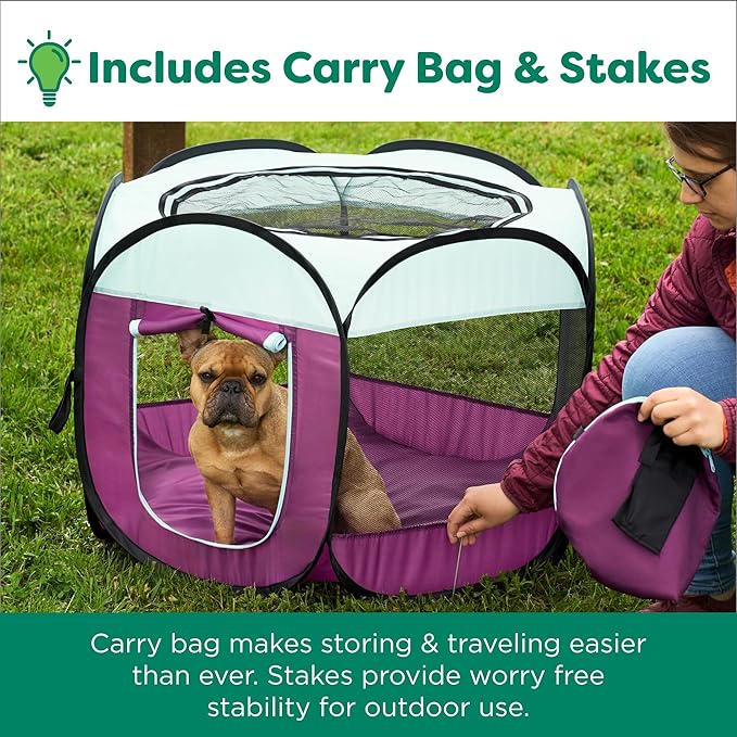 Furhaven Portable Dog Playpen Cat Tent, Pet Playground/Kennel Foldable Indoor Outdoor Zippered Puppy Crate - Green & Pink, Extra Large