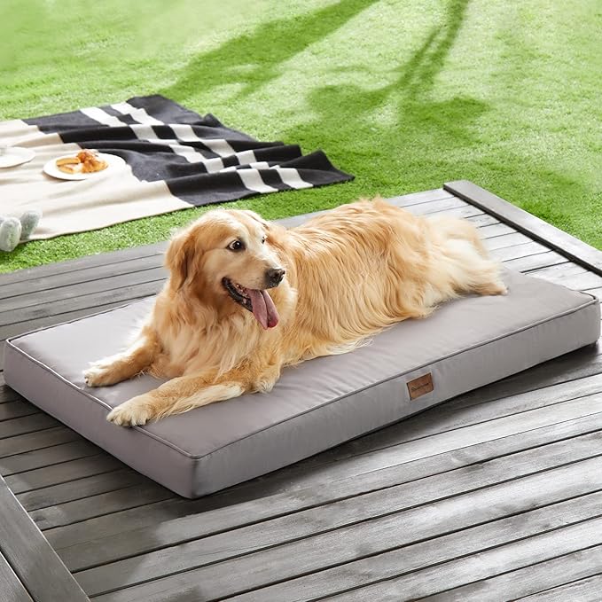 BFPETHOME Outdoor Dog Bed for Large Dogs, Waterproof, Orthopedic with Removable Washable Cover, Egg Crate Foam Mat. (30 x 20in, Grey)