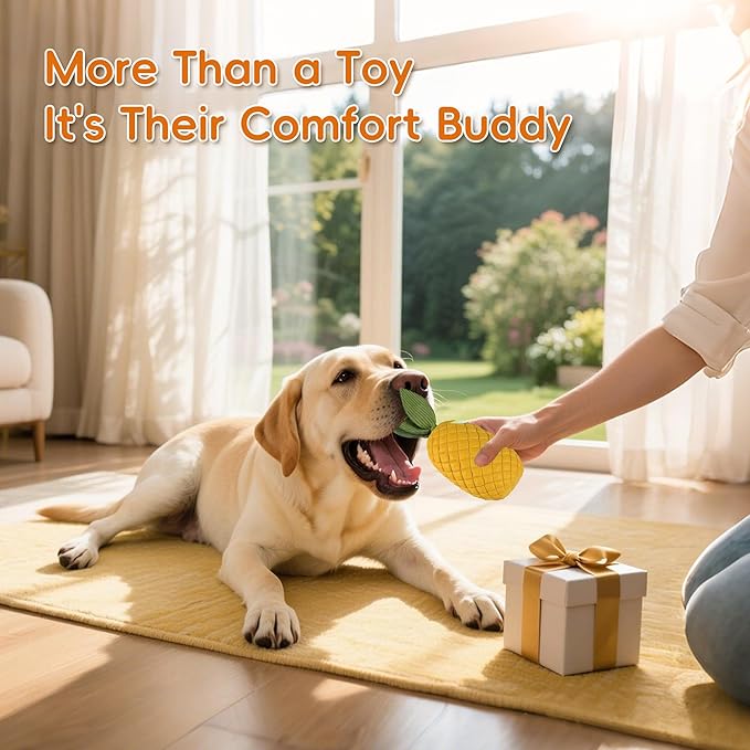 Pineapple Dog Toy, Indestructible Chew Toy with Squeaker, Durable Nature Rubber for Medium Large Breed Dogs, Interactive Play, Teeth Cleaning, Boredom Relief