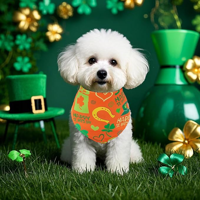 St Patricks Day Dog Bandanas for Small Dogs Breed 7 Pcs Stitching Edge Dog Bandanas Adjustable Scarves Puppy Grooming S