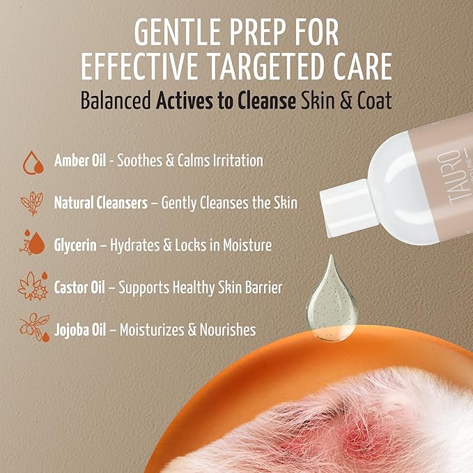 Tauro Pro Line Dog Shampoo for Itchy Skin Relief, Exfoliating Pet Wash Scrub for Deep Cleansing, Pet Shampoo for Dogs, Cat & Puppy Sensitive Skin (Derma Care 13.5 Fl Oz)