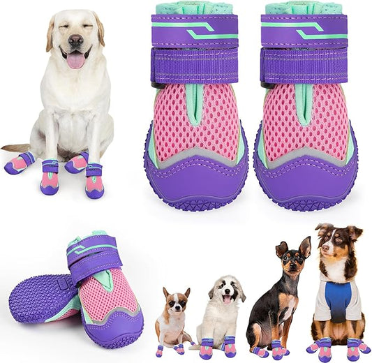 Dog Shoes for Summer Hot Pavement, Dog Shoes for Large Medium Small Dogs, Mesh Breathable Dog Boots & Paw Protectors Anti-Slip Waterproof for Outdoor Hiking Walking Hardwood Floor Size 3