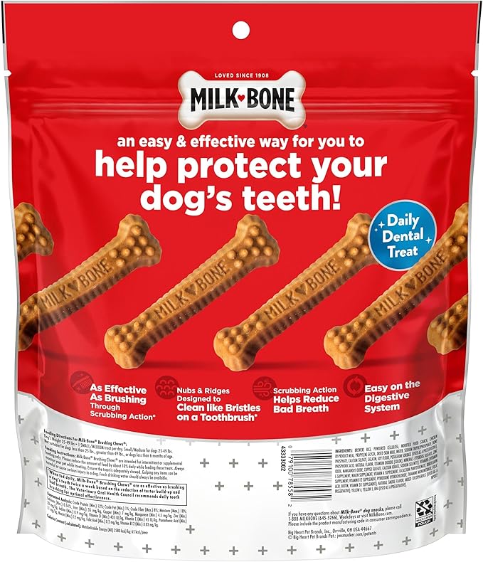Milk-Bone Original Brushing Chews, 25 Small/Medium Daily Dental Dog Treats Scrubbing Action Helps Clean Teeth