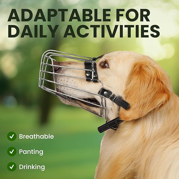 BRONZEDOG Dog Muzzle Wire Basket Metal Mask for Small, Medium and Large Dogs, Breathable, Dog can Drink, Adjustable, Padded, Training, Prevents Biting (Size 5: Belgian Malinois & Golden Retriever)