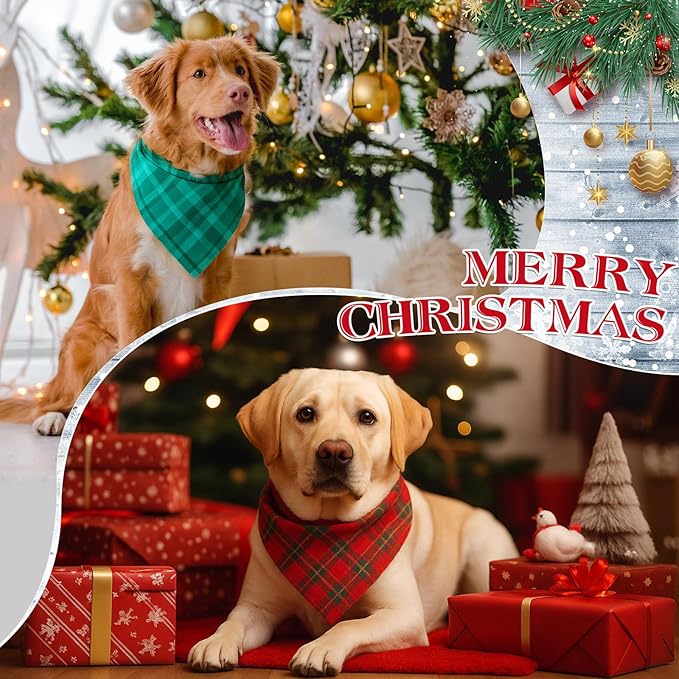 Abbylike 50 Pieces Christmas Plaid Dog Bandanas Bulk Xmas Bandanas for Dogs Triangle Kerchief Bibs Scarf Set for Christmas Pet Costume Accessories Decoration (31.5 x 21.7 x 21.7)
