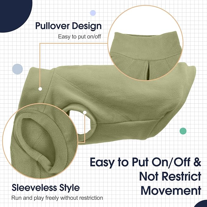 IECOii 2 Pack Large Dog Fleece Sweater 3XL - Fleece Pullover Sweaters for Labrador Boy Girl, Warm Stretchy Fall Winter Coat with Leash Hole, Machine Washable, (Size XXXL, Light Green & Army Green)