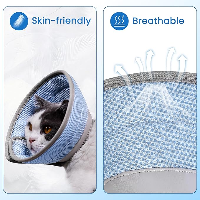 Cat Cone Collar Soft, Cat Recovery Collar Stop Licking After Surgery, Kitten Elizabethan Collar, Adjustable, Lightweight, Comfortable - Blue, M