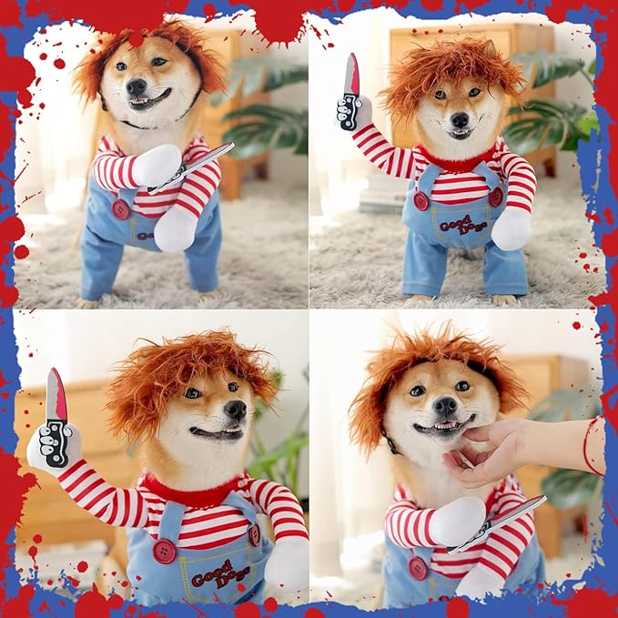 Pet Deadly Doll Dog Costumes, Funny Pets Cosplay Costume Halloween Dog Clothes Party Costume for Small Medium Large Dogs