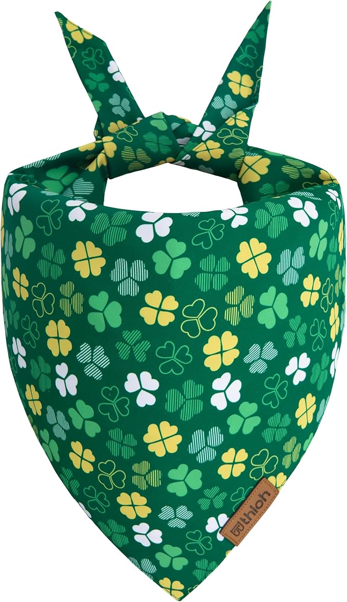 St. Patrick's Day Dog Bandana - 2 Pack Triangle Shamrock Dog Bandanas for Boys & Girls, Reversible Leprechaun Pet Scarf, Premium Durable Fabric, Holiday Bandana for Small and Medium Dogs (Small)