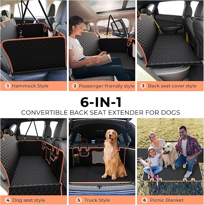 Back Seat Extender for Dogs,Dog Car Seat Cover for Back Seat with Hard Bottom Holds 450 lbs Dog Hammock for Car,100% Waterproof for Car/SUV/Small Truck