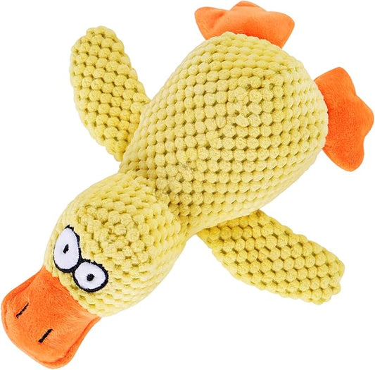 Tamu style Calming Yellow Duck Dog Toy – 11 Inch, Plush, Squeaky, Silly Face, Composite Fabric, Embroidered Eyes for Small and Medium Dogs