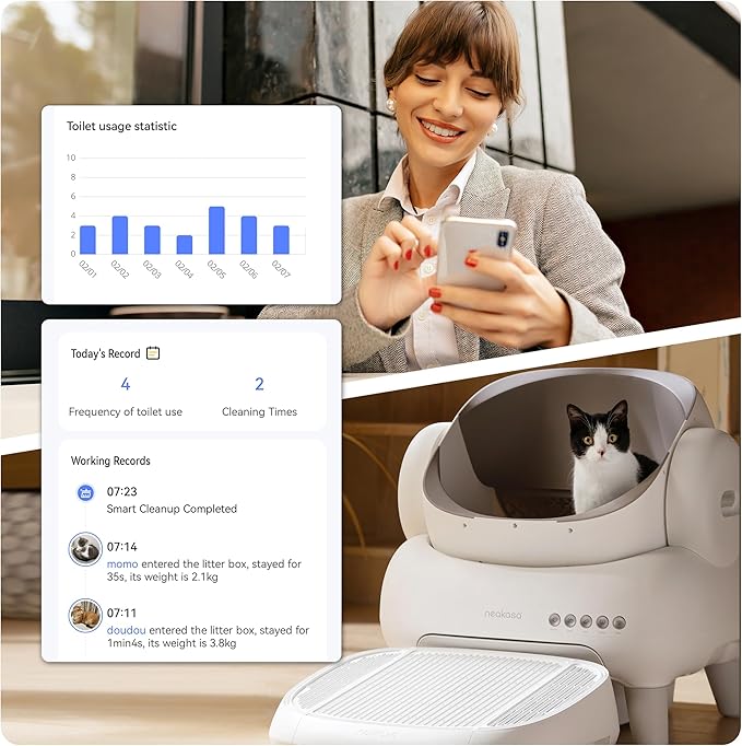 Neakasa M1 Lite Open-Top Self Cleaning Cat Litter Box, Automatic Cat Litter Box with APP Control, Safety Protection, 1 Roll Waste Bag