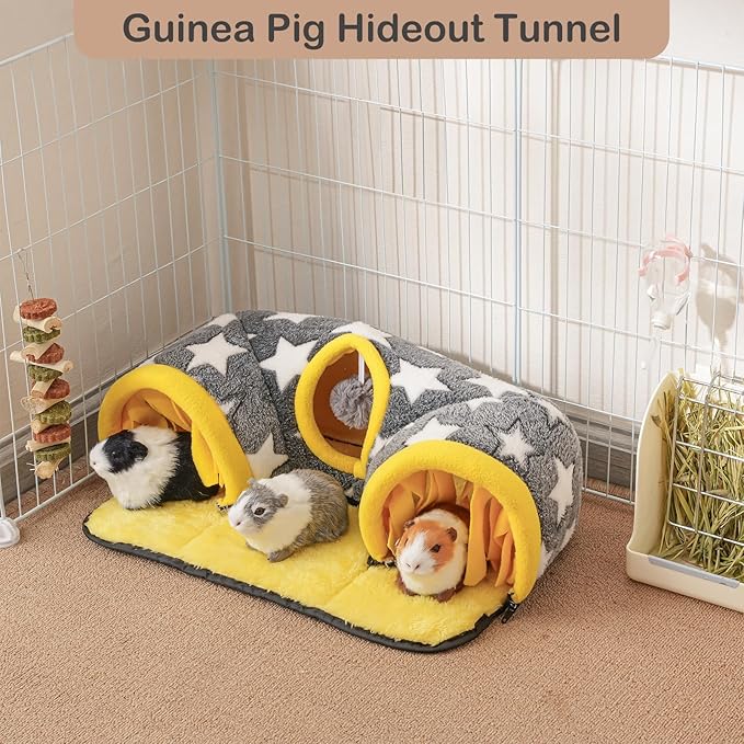 Avont Guinea Pig Hideout Tunnel, Small Animal Hideaway Play Tube Toys with Curtains, Soft Sleeping Bed House for Dwarf Rabbits Chinchillas Hamsters Hedgehogs Ferrets Bearded Dragons and Rats -Star