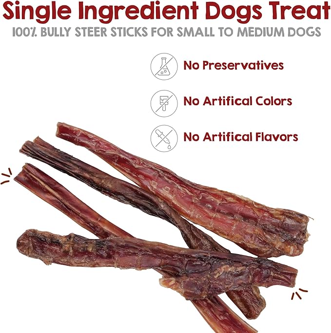 Riley's Steer Bully Sticks for Small to Medium Dogs - Single Ingredient Dog Treat, Easily Digestible, 100% Beef Pizzle Sticks - 5-6", 12ct