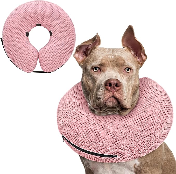 Supet Inflatable Dog Cone Collar for Dogs to Stop Licking, Dog Donut Collar After Surgery, Soft Pet Cone for Small Medium Large Dogs Pink 02 XXL