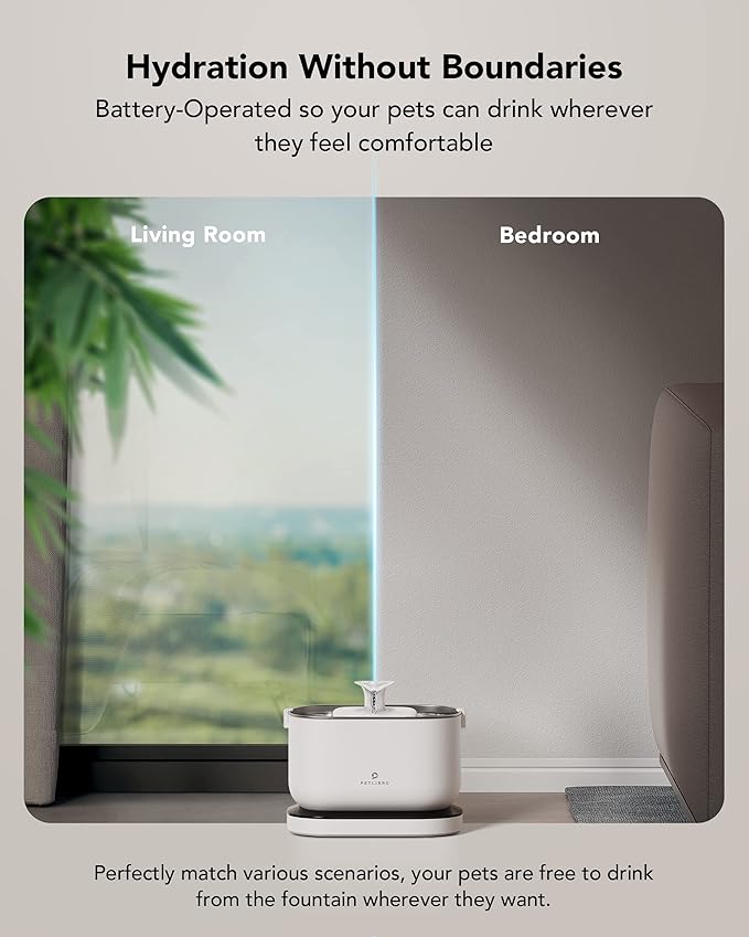 Bundle of PETLIBRO Cat Water Fountain + 8 Packs Genuine Replacement Filters 4 Months Set, Cordless Pet Water Fountain Battery Operated, Cat Fountain with Stainless Steel Tray, Easy to Clean BPA-Free