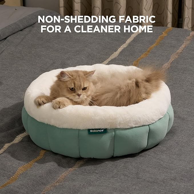 BALANCE Cat Beds for Indoor Cats, Washable Round Cat Bed, Cute Kitten Bed with Anti-Slip Bottom for Kitty and Puppy, 18 Inches, Granite Green