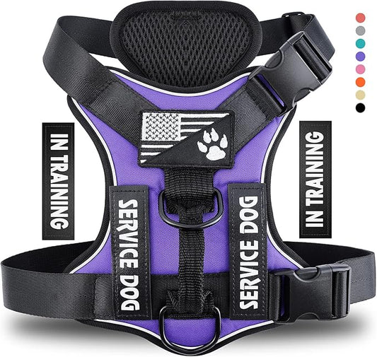 Demigreat Service Dog Harness, Reflective Dog Vest Harness with 5 PCS Patches, Adjustable Soft Oxford Pet Harness, Inner Layer Mesh, Easy to Control for Dogs