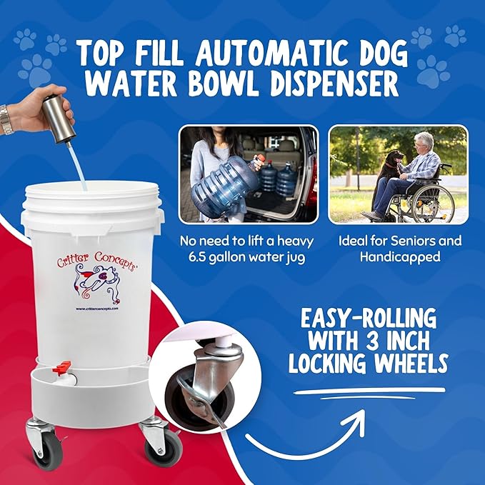 Gravity Water Bowl for Cats: Dogs & All Pets 3.5 Gallon. Top Fill Automatic Water Dispenser for Cat, Quiet, No BPA & Made in USA. Auto Water Dog Bowl for Daycares, Multi Pet Homes and Busy Parents