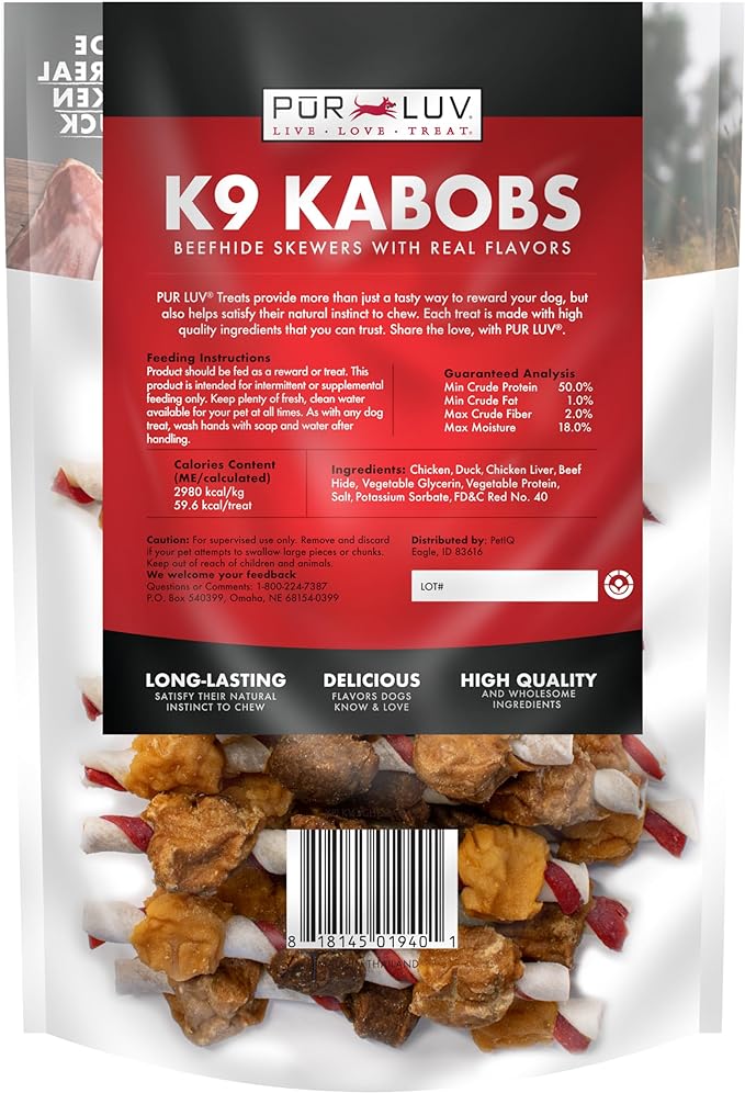 Dog Treats, K9 Kabobs for Dogs Made with Real Chicken and Duck, 12 Ounces, Healthy, Easily Digestible, Long-Lasting, High Protein Dog Treat, Satisfies Dog's Urge to Chew