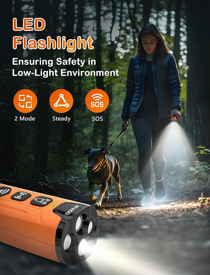 Dog Bark Deterrent Device - Ultrasonic Anti-Barking Devices with 3X Sonic Emitters, Up to 50FT Long Range & Rechargeable Bark Control - Safe for Dogs Training - Indoor & Outdoor (Orange)
