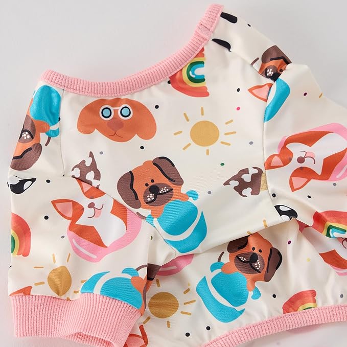 Dog Pajamas Onesie for Small & Medium Dogs - Polyester, Cozy, Wrinkle-Resistant Four-Legged Apparel (Pink White, XX-Large)