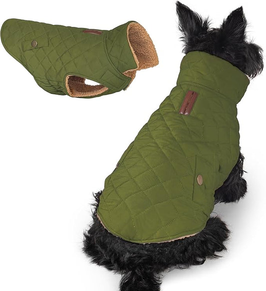 azuza Dog Jacket for Large Dogs Waterproof & Windproof Dog Coat for Small Dogs with Thick Fleece, High Collar with Leash Hole, Adjustable Velcro & Elastic Belly, Army Green 3XL