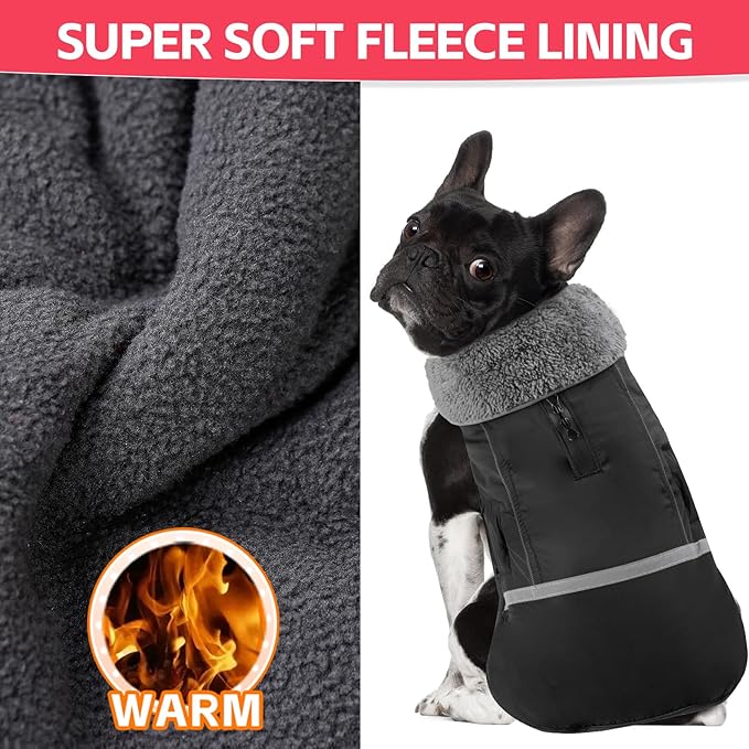 Doglay Dog Coat, Waterproof Dog Jacket Pet Winter Coat for Cold Weather with Thicken Furry Collar, Reflective Puppy Winter Jacket Warm Fleece Lining for Small Medium Large Pets