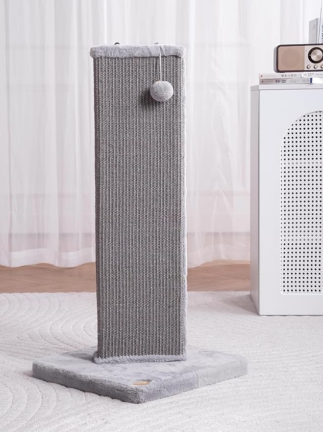 32.7" Tall Cat Scratching Post for Indoor Cats, Sisal Cat Scratcher Post with Hanging Ball