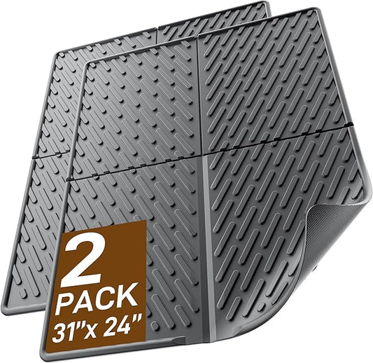 Cat Litter Mat with Grooves & Raised Edge, Urineproof/Waterproof, Litter Scattering Control, Easy to Clean (31 * 24in-Black-2 Pack)