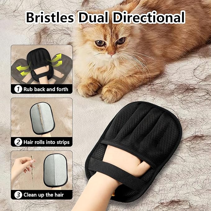 Upgraded Pet Hair Removal Gloves for Cats & Dogs, Five-Finger Electrostatic Reusable Magic Brush for Effortless Pet Hair Remover Tool on Carpet, Clothing, Laundry, Couch, Car Seat