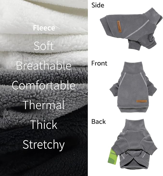 Fitwarm 3 Pack Classic Fleece Dog Sweater, Dog Winter Clothes for Small Dogs Boy Girl, Pet Pullover Jumper, Cat Apparel, Black, Grey, White, Large