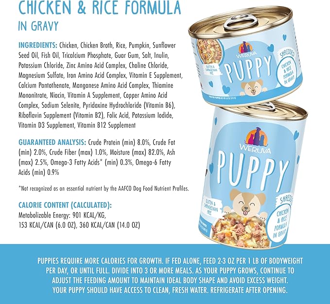 Weruva Puppy, Chicken and Rice Formula in Gravy, 6oz Can, Pack of 8