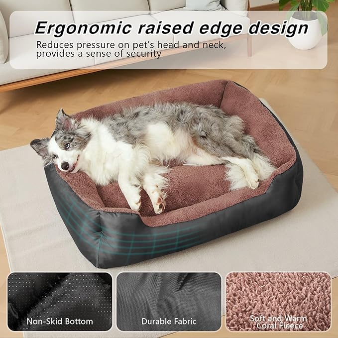 Dog Bed Medium Size Dog, Rectangle Washable Pet Couch, Warm and Comfortable Sleeping Pet Bed with Nonskid Bottom, Black