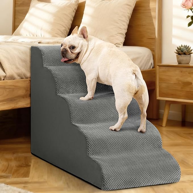 Dog Stairs for High Bed,5 Step Dog Ramp for Small and Medium Dogs,Pet Stairs with Non-Slip Bottom for Puppy, Older Cat,Indoor Pet Steps,Comfort,Durable,22.4" H,Grey