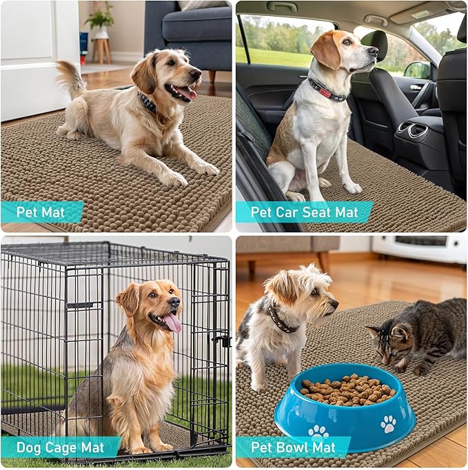 OLANLY Dog Door Mat for Muddy Paws 54x24, Absorbs Moisture and Dirt, Absorbent Non-Slip Washable Doormat, Quick Dry Chenille Mud Mat for Dogs, Entry Indoor Entryway Carpet for Inside Floor, Tan