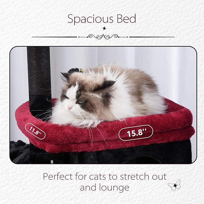 Hey-brother Cat Tree Tower, Scratching Posts with Cozy Condo, Padded Bed, Hammock, Plush Perch, Sisal Post and Ball for Indoor Kittens, 44.9 Inches, Black and Red MPJ009SBR