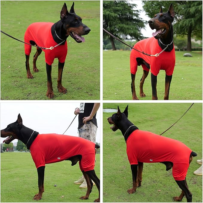 LoveLongLong Dog Jumpsuit with UV Protection and Quick-Dry Fabric for Spring Summer Pet Pajamas Red S