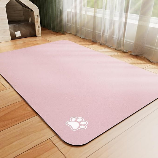 Pet Feeding Mat - Absorbent Dog Mat for Food and Water, No Stains Cat Bowl Mat, Easy to Clean Pet Placemats, Quick Dry Dog Water Dispenser Mat for Messy Drinkers | Paw Pink 12"x 19"