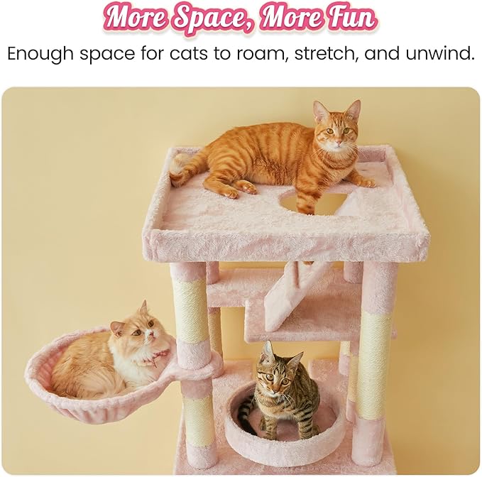 MWPO 74.8 Inches Pink Extra Large Cat Tree, Tall Cat Tower for Indoor Cats with Large Cat Condo, Wide Top Perch, Hammock, Sisal-Covered Scratching Posts, Toys for Kittens & Cats