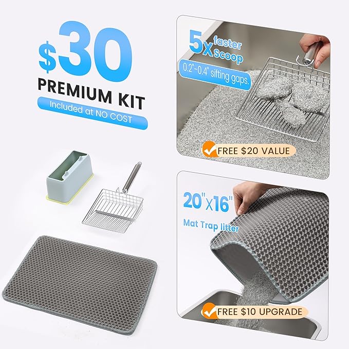 Stainless Steel XL Cat Litter Box for Big Cats- Metal Extra Large Litter Box with Lid, Include Metal Litter Scoop,Mat. High Sided with Guard Prevent Splashing. No Smell, Always New After Clean.