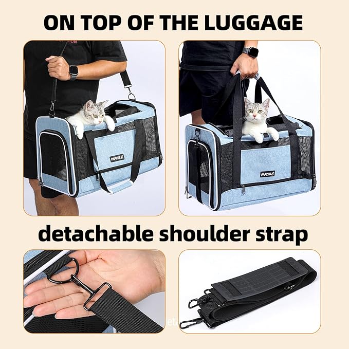 Cat Carrier Soft-Sided 18x11x11 Inch Travel Bag for Medium Cats Over 15lbs, Small Dog Carrier Crate Top Entry Breathable Mesh Puppy 12 Pounds, Pet Rabbit Carrying Cage Kennel Collapsible Blue