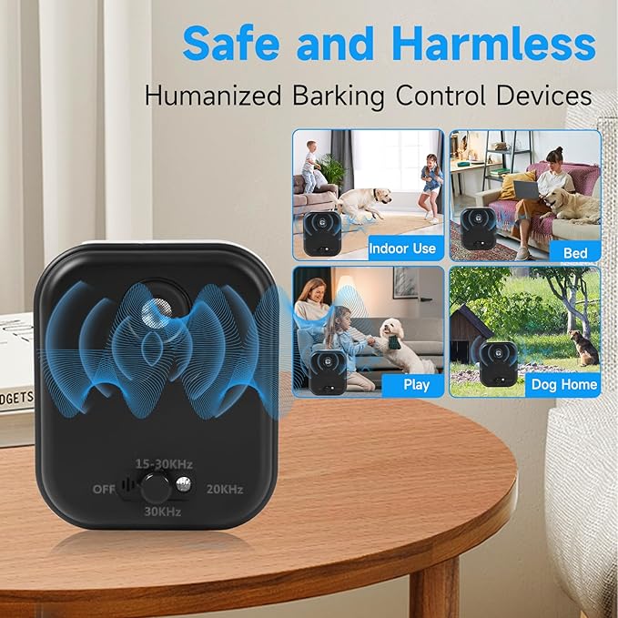 GDJBA Ultrasonic Dog Bark Deterrent Device - 2025 Upgrade Anti Barking Device for Dogs Outdoor with 15-Day Battery, Stop Neighbors Dog Barking & Smart Bark Control