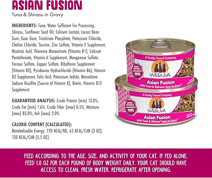 Weruva Classic Cat Food, Asian Fusion with Tuna & Shirasu in Gravy, 3oz Can (Pack of 24)