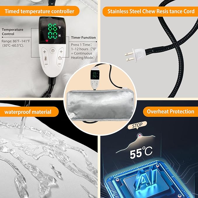 L&W BROS. Heated Cat Window Perch with Adjustable Thermostat & Timer, Cat Hammock with 4 Strong Suction Cups, Easy-to-Clean Warm Bed for Winter, Holds Up to 50lbs (L 1PC)